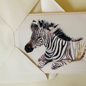 Zebra Handmade Watercolour Greeting Card, measures 7 x 5 inches, perfect for a Special Birthday image 2