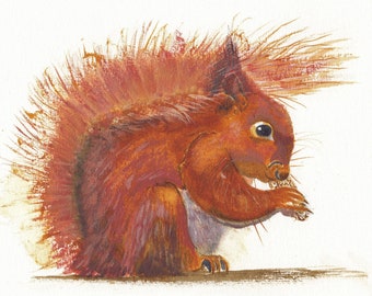 Red Squirrel Handmade Mixed Media Cards a set of four