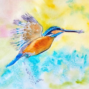 Kingfisher - um cartão de aniversário feito à mão em aquarela para um amante de pássaros ou um presente de papelaria de cartões de nota