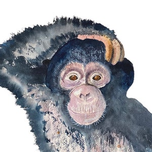 Gloria de Baby Chimpansee handgemaakte aquarel Kids verjaardagskaart ALLE WINST aan Wildlife Charity Cute Card voor dierenvriend