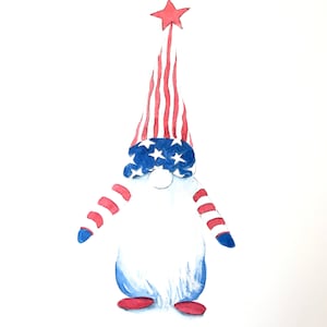 Stars & Stripes Gnome - Gonk rouge, blanc et bleu - Carte aquarelle patriotique des États-Unis faite main