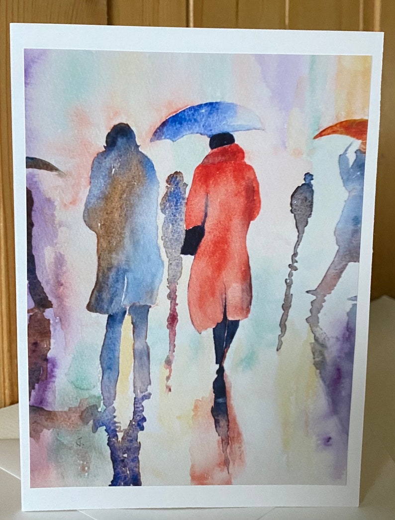 Un delizioso biglietto di anniversario di arte romantica ad acquerello fatto a mano Together Rain or Shine vuoto all'interno per il tuo messaggio speciale immagine 6