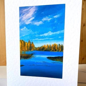 Nordic Lake - un lot de quatre cartes de voeux artistiques faites main ou vous pouvez en commander une