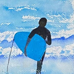 Surfer Dude Geburtstagskarte für einen Jungen, handgefertigt aus einem Druck meines Originals.