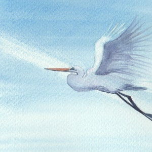 Garça aquarela artesanal em cartões de voo