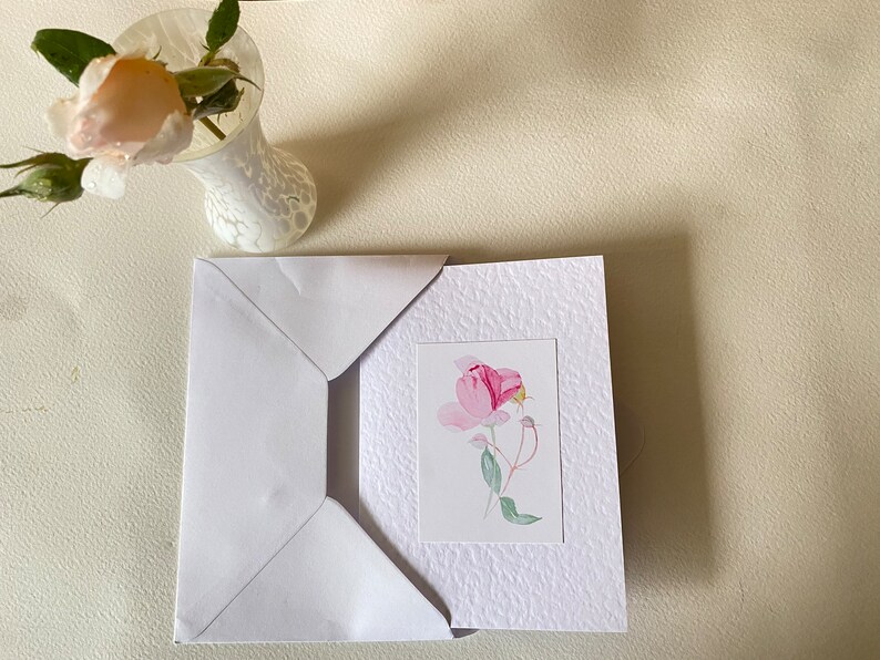 Sweet Small Gift of Pretty Pink Rose Watercolour Handmade Cards image 8