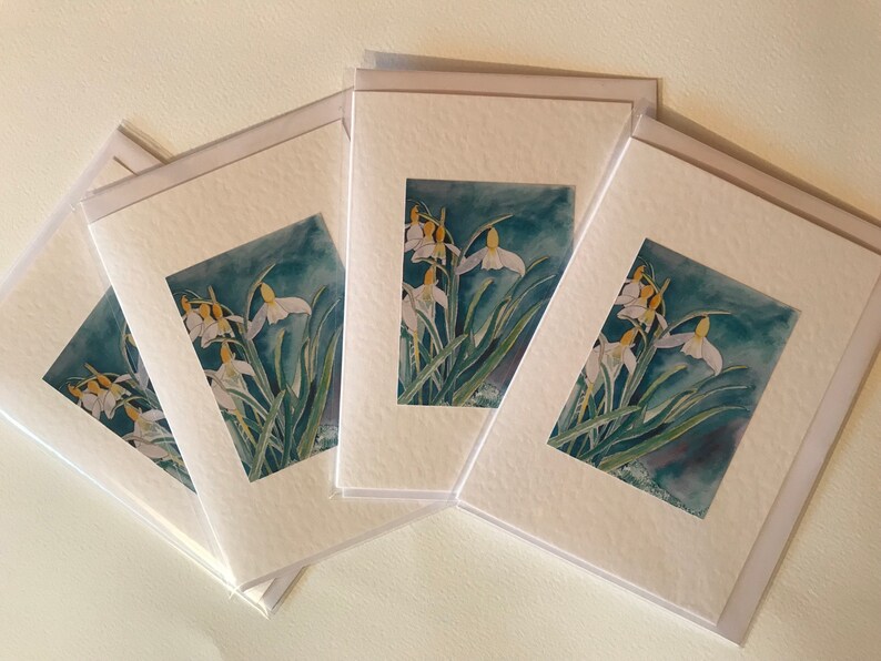 Handmade Snowdrop Cards a beautiful set of 4 Watercolor Cards image 7