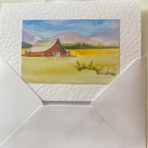 Red Barn in Summer fields Handmade Watercolour Cards imagem 6