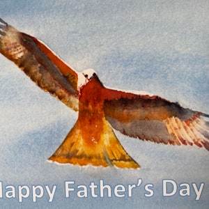 Cartão de Dia dos Pais - Um Raptor de Milhafre Vermelho em Aquarela Feito à Mão em Voo Cartão de Saudações Personalizado