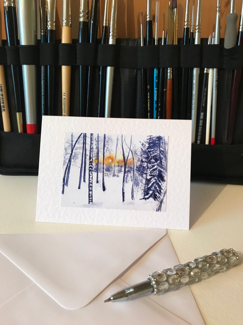 Handmade Watercolour Nordic Forest Christmas Cards a Set of 4 image 8