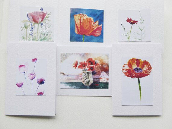 Handmade Watercolour Poppy Cards a collection of 6 | Etsy