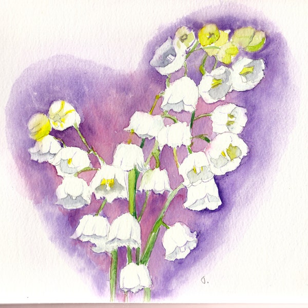 Handmade Watercolour Lily of the Valley a love card for all occasions