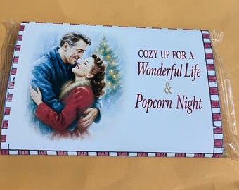 Przytul się na cudowne życie i wieczór z popcornem | Klasyczny papierek na popcorn z filmu świątecznego | Wydruk w stylu vintage | Pobierz natychmiast