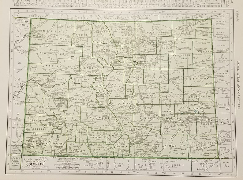 Colorado Mapdenver Aspen Rocky Mountains Pueblo Ourayusa State Mapsunited States Wall Map Artplace On The World Map1944 1947 9x12 - 