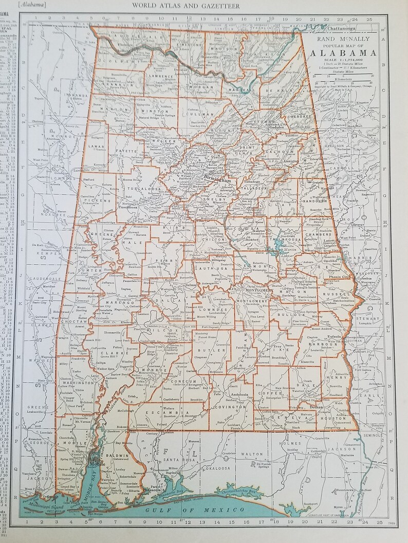 Alabama Mapbirmingham Mobile Montgomery Talladega Etsy