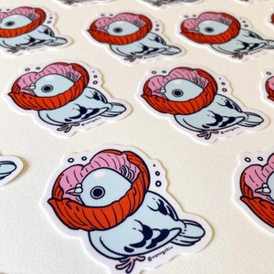 Adesivo - "Poppy Pigeon" - papelaria fofa exclusiva pombo pomba flor pássaro adesivo