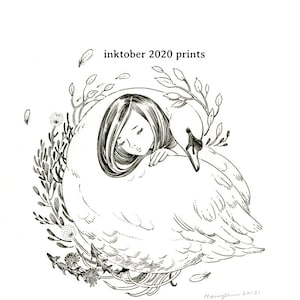 Kunstdruck Inktober 2020 4 x 6 oder 5 x 7 Taube niedlichen Vogel Illustration Bild 1