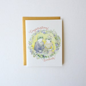 Hochzeit / Verlobung / Jahrestags-Karte - "Herzlichen Glückwunsch Lovebirds!" - romantische Vintage Mr. Mrs. Vogel