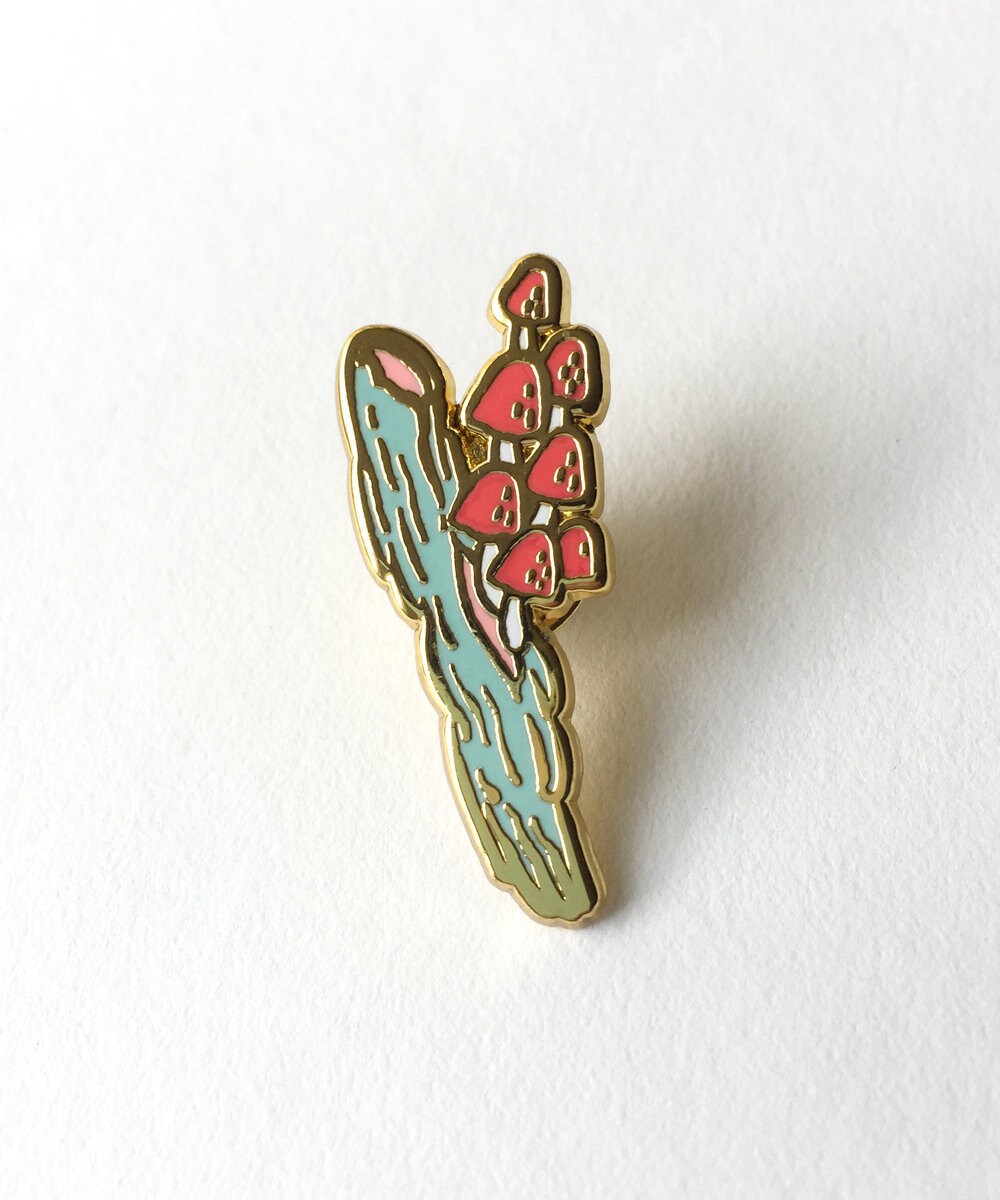 Mushroom Sprig Enamel Pin - fungi tree branch hard enamel pins brooches