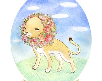 Art Print - "The Lioness" - 8x10 spring lion illustration