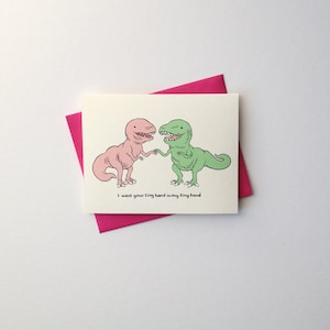 Liefde / Verjaardag / Vriendschapskaart - "Tiny Hand-in-Hand" - schattige t-rex dinosaurus romance voor hem haar