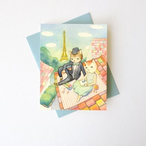 Tarjeta de amor / aniversario - "Gatitos en París" - amor romántico con animales