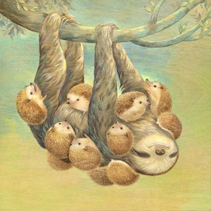 Art Print - &quot;Sloth Covered With Hedgehogs&quot; - 8x10 hedgehog illustration, sloth illustration