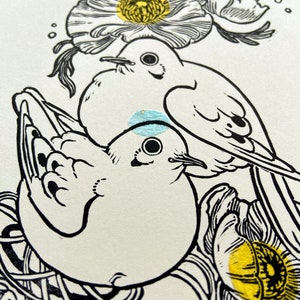 Art Print Good Eggs relief print mourning dove bird pigeon poppy linocut image 4