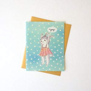 Tarjeta cualquier ocasión - "Yay" Conejo - felicitaciones cumpleaños graduación