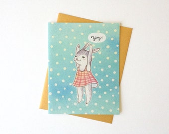 Any Occasion Card - "Yay" Rabbit - congratulations birthday graduation