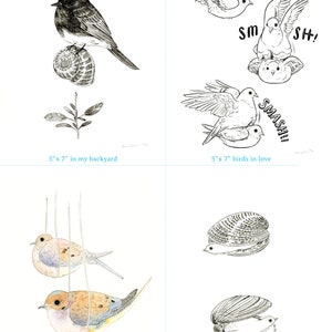 Kunstdruck Inktober 2020 4 x 6 oder 5 x 7 Taube niedlichen Vogel Illustration Bild 3