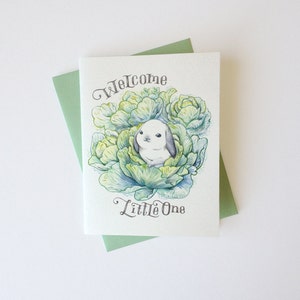 Nouvelle carte pour bébé - "Bienvenue tout petit !" - Félicitations, nouveau-né lapin chou