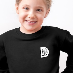 Custom Kids Pocket Monogram Alphabet Sweatshirt - Hand-Drawn Letter Design - Fun & Cozy Educational Pullover - White