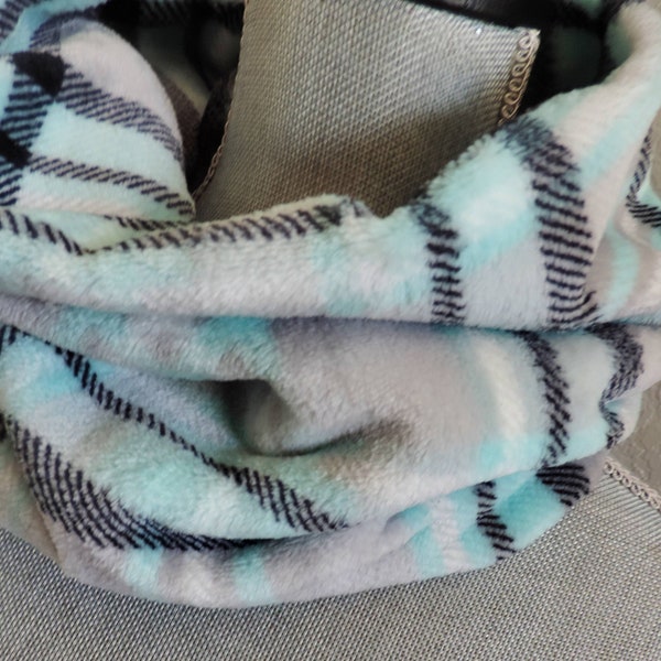 Teal Plaid Skinny Fleece Cowl // Cowl Scarf // Neck Cozy