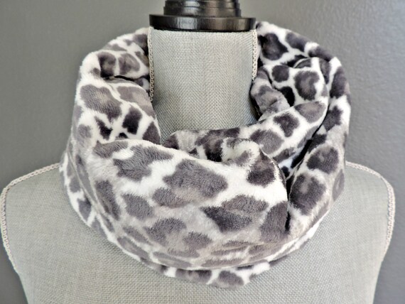 Festive Fleece Cowl // Gray Animal Print // Cowl Scarf // | Etsy