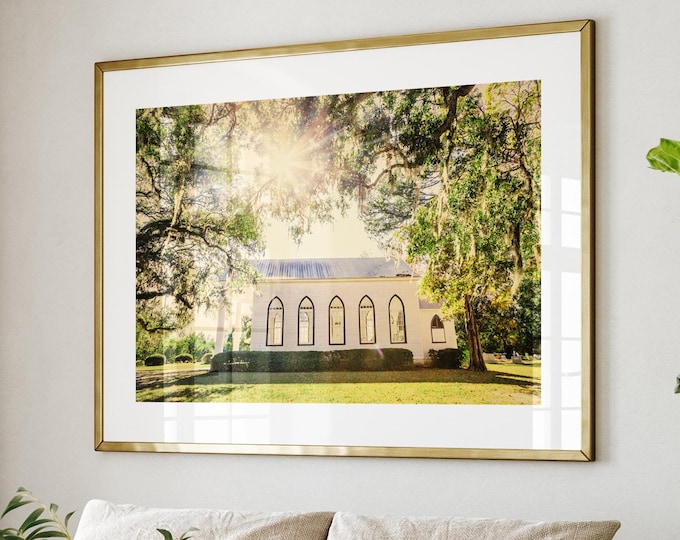 Savannah Church Art Print or Canvas. Savannah, GA Photography with Live Oak Trees and Historic Church. Savannah Wall Art. Gift for Her.