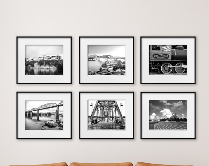 Chattanooga Wall Art Print Set or Canvas Set. Black & White Chattanooga Photography Prints for Gallery Wall. Matted Prints Available.