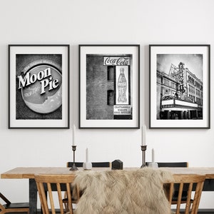 Iconic Chattanooga Sign Wall Art Prints or Canvas Set. Photography Prints for Wall Decor. Rustic Modern Art of Moon Pie, Coca Cola, & Tivoli