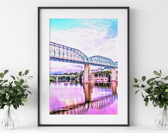 Colorful Chattanooga Wall Art Print or Canvas Print. Vibrant Chattanooga Sunset Picture featuring the Walnut St. Bridge Photography