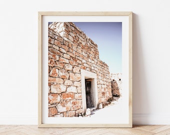 Israel Ancient Synagogue with Clay Pots Print or Canvas Wall Art. Rustic Nazareth Holy Land Decor. Blue & Orange Travel Architectural Decor.