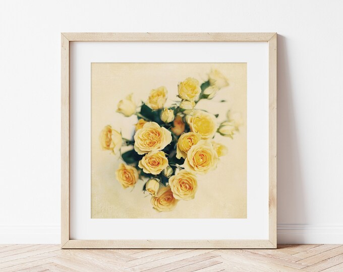 Yellow Floral Shabby Chic Wall Art Decor. Scripture Nursery Art. Roses Flower Prints or Canvas Wall Art for Bedroom. Personalized Available.