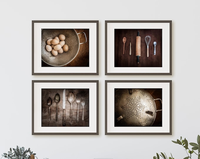 Farmhouse Kitchen Wall Art Prints or Canvas. Rustic Country Kitchen & Dining Wall Art Decor Print Set. Primitive, Brown Kitchen Print Set