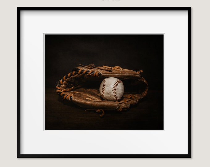 Baseball Art Print or Canvas Print. Baseball Glove and Ball Photography Wall Art for Kids Room Play Room or Locker Room.