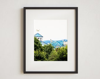 Chattanooga Wall Art Print or Canvas Print. Colorful Skyline from Coolidge Park featuring the Market St. Bridge & the Aquarium Photography