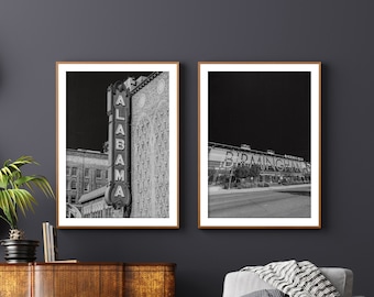 Birmingham Alabama Wall Art Print or Canvas Set. Birmingham Photography Wall Art Decor. Black & White Alabama Theatre and Birmingham Signs.