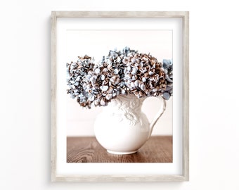 Blue Floral Photography Print, Farmhouse Wall Art, Country Home Decor, Shabby Chic Art, Blue Hydrangea, Framed Print and Canvas Available