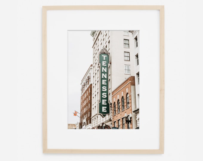 Tennessee Sign Wall Art Print or Canvas. Beige & Green Knoxville Photography Wall Decor Art. Tennessee Theatre Marquee Sign Wall Art.