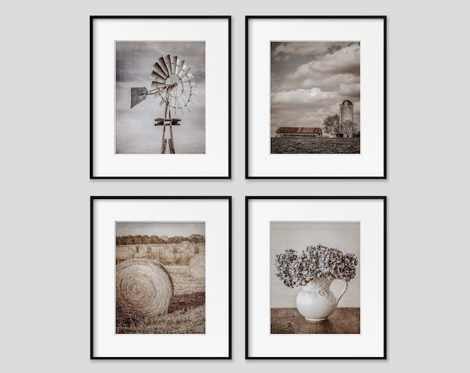 Moody Farmhouse Print or Canvas Set Wall Art. Muted Tones with Rustic Country Photography Prints for Modern Farmhouse or Vintage Farmhouse.