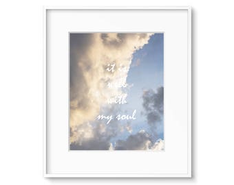 It Is Well With My Soul Print, Christian Typography Print, Sky Scripture Print, Framed Scripture Print, Scripture Canvas, Cloud Canvas Art