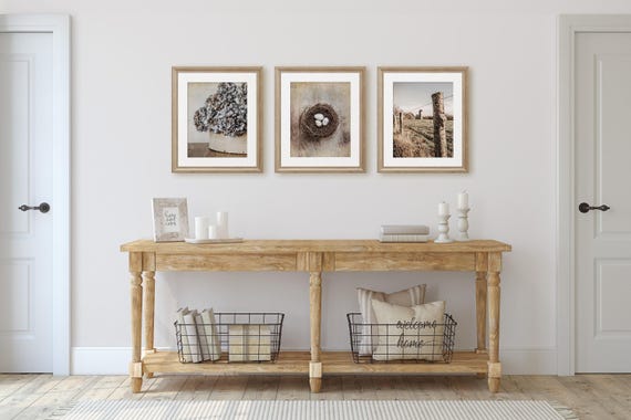 Beige Country Wall Art Decor, Set of 3, Blue Gray Farm Photography Prints, Rustic Home Decor, Canvas, Wood and Metal Prints Available